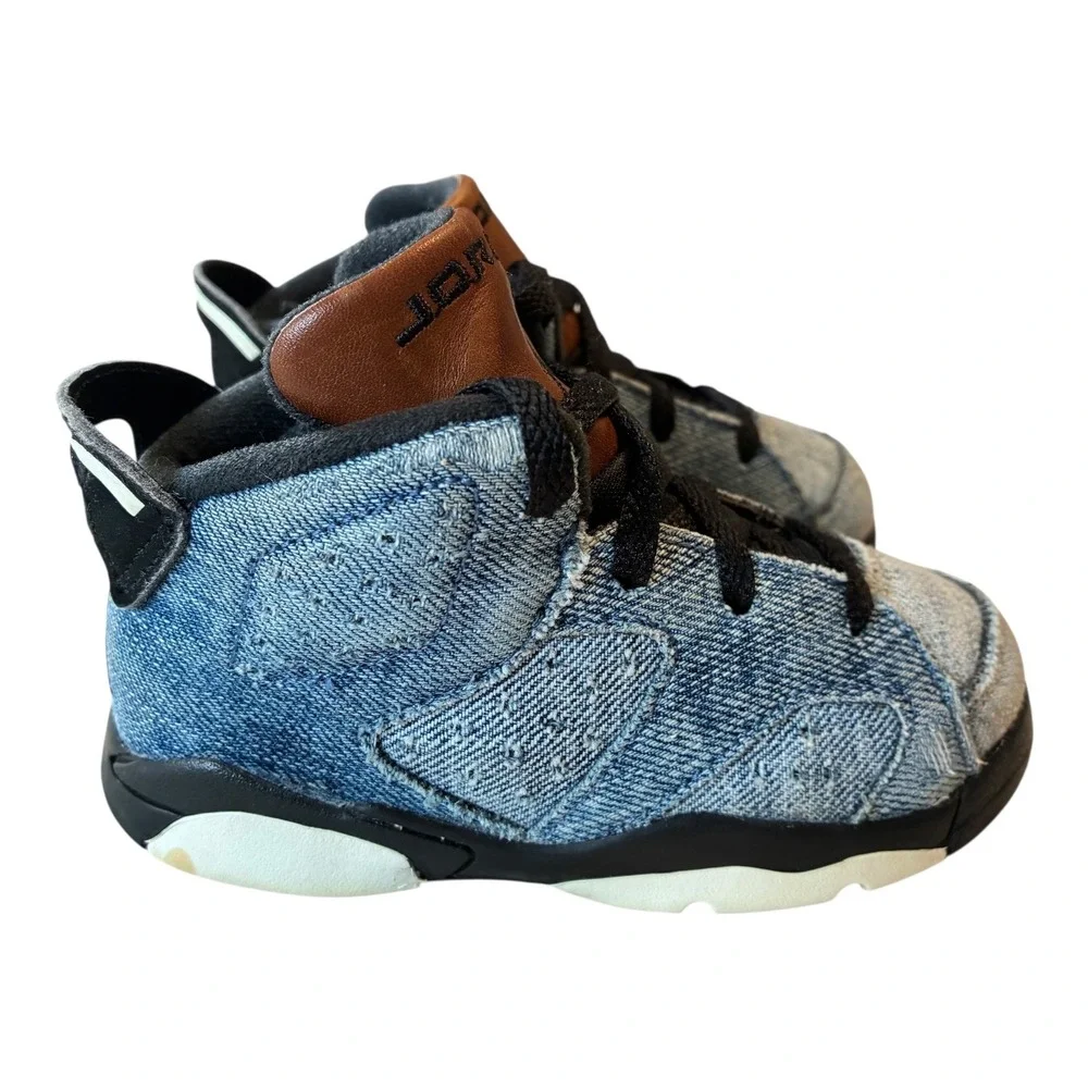 Air Jordan 6 Retro Denim Toddler Shoes‎ CV5488-401 Blue Black Brown Sneakers
